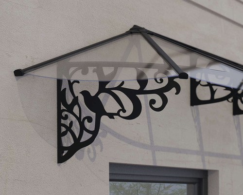 PALRAM-Canopia luifel Lily XL 268x88x70 cm aluminium zwart dakbedekking polycarbonaat helder