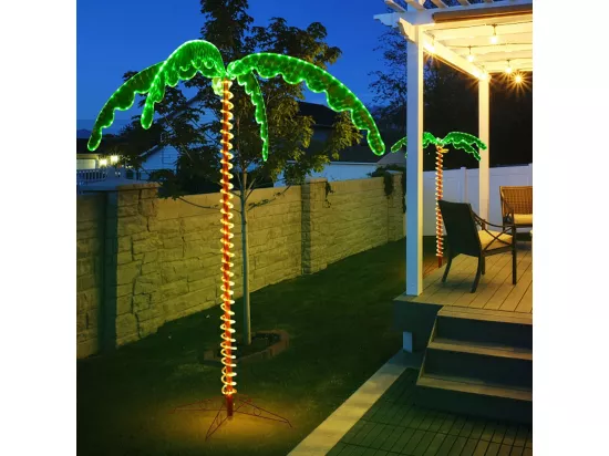 Palmier Artificiel LED Hauteur 136 cm, Lampe Motif de Cocotier d'Intérieur et d'Extérieur, avec Base Pliante, 60Hz/7W