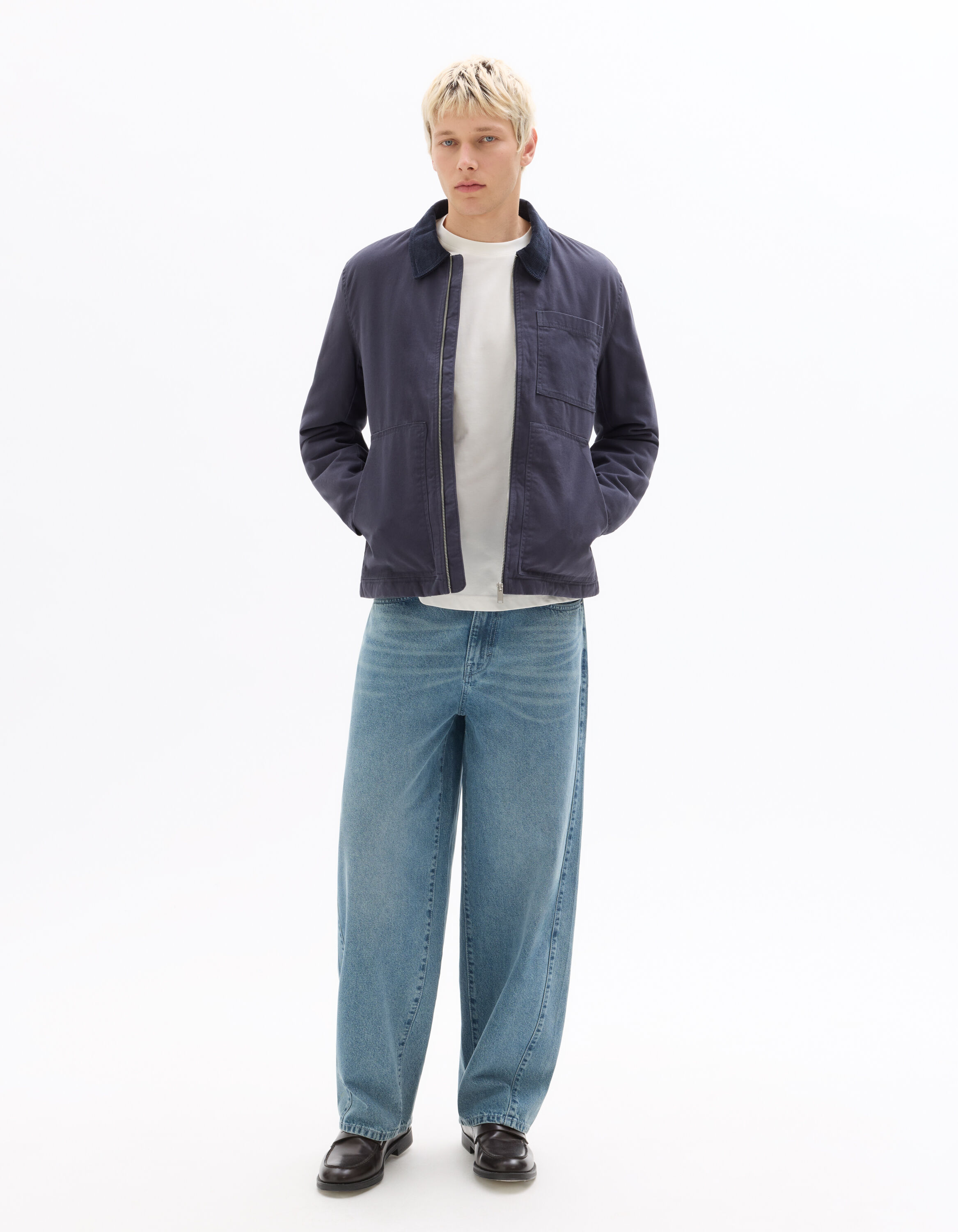 Blouson 100% coton col contrasté - marine