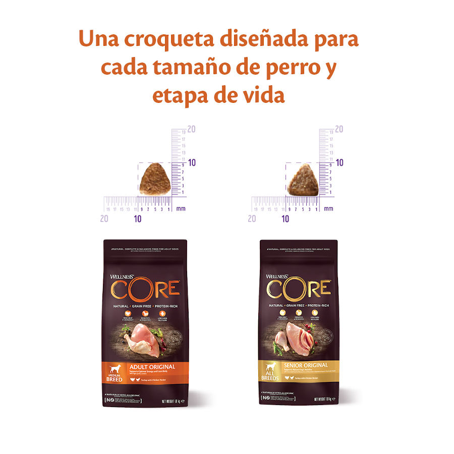 Ração para cães Wellness Core Adult de porte médio/grande, 1,8 kg, sabor salmão e atum do oceano.