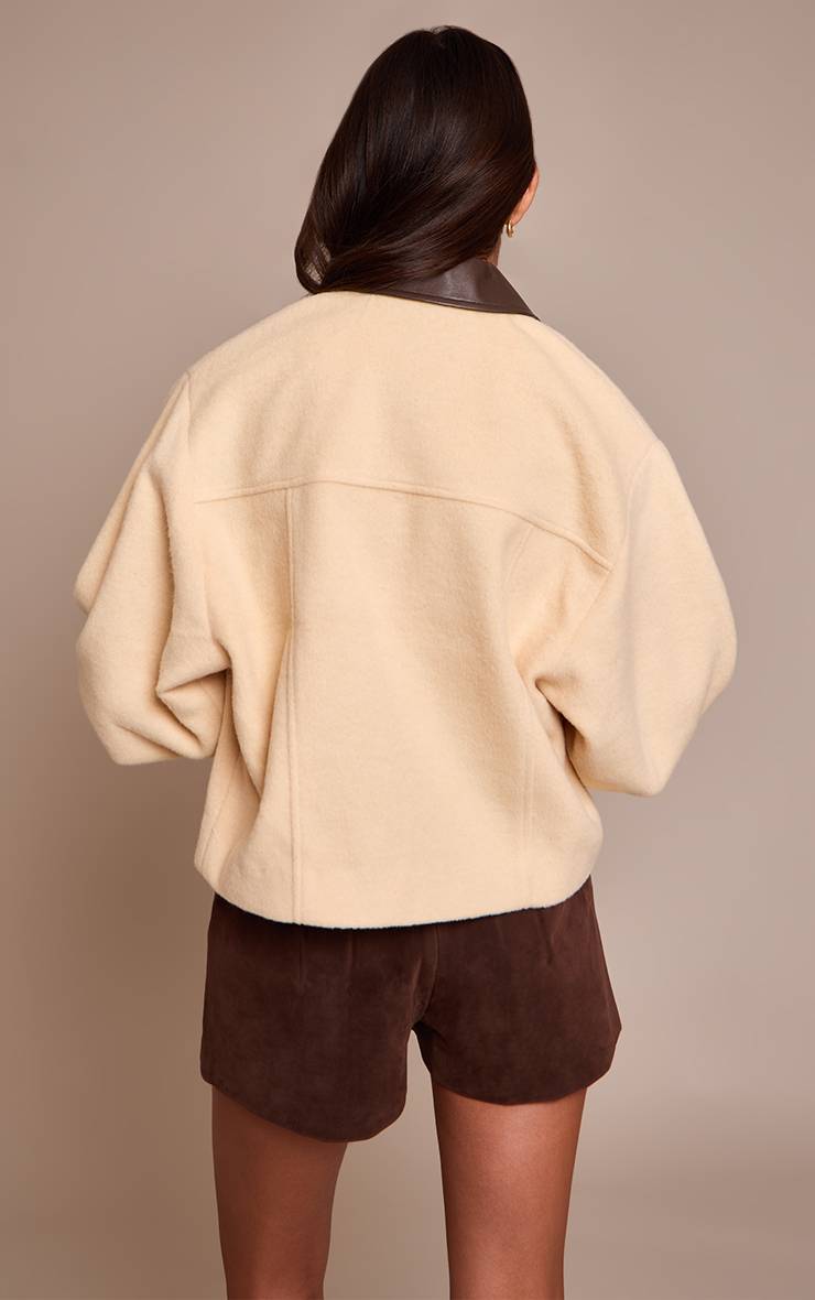 Pale Yellow Veste Zippée À Col En Synthétiquecuir