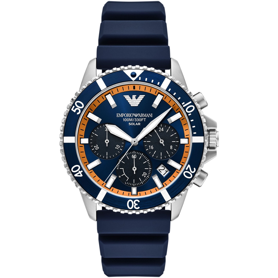 Emporio Armani Diver Sea Explorer Solar Chronograph Silbrig / Blau