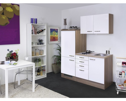 Flex Well enkele keuken met Valero apparatuur, 160 cm, wit hoogglans, gedemonteerd, omkeerbare uitvoering 00008082