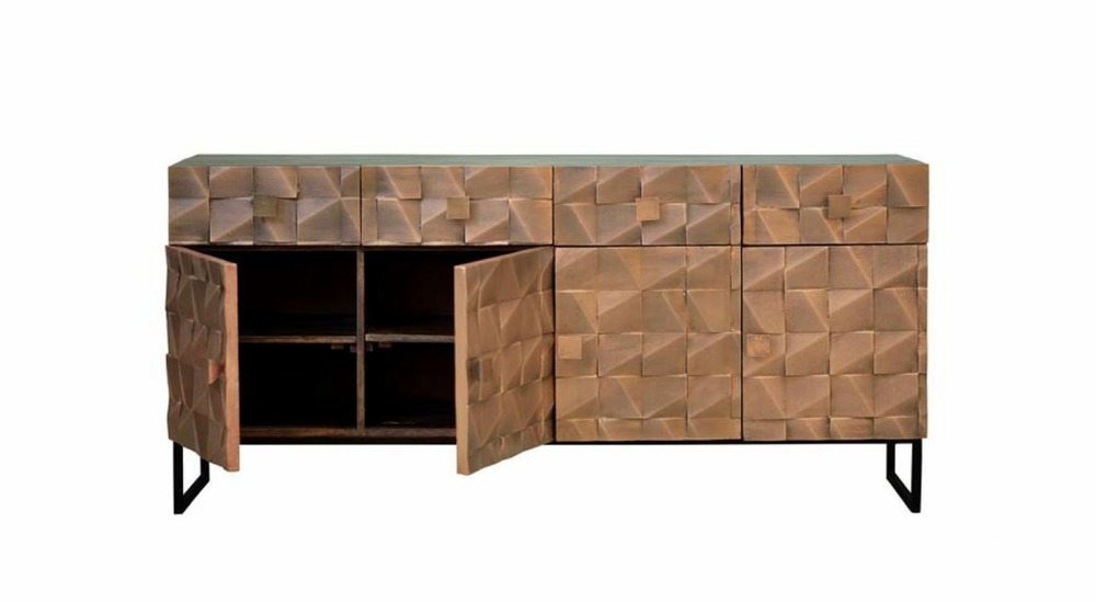 Bahut 4 tiroirs bois, bronze marron 170x42x80cm - bois-bronze