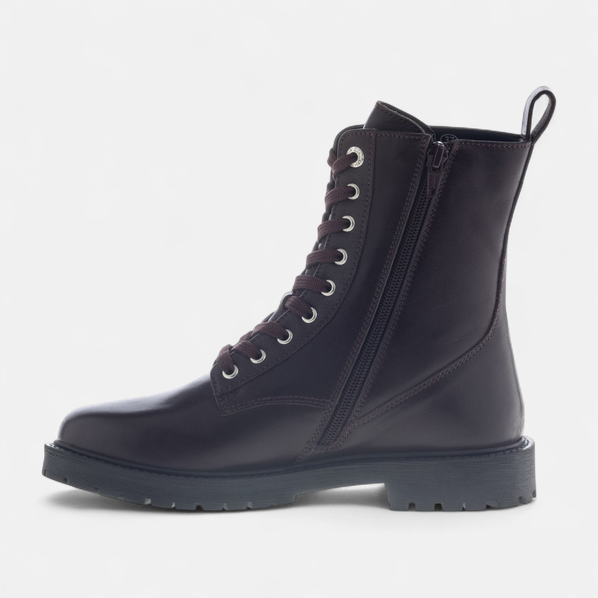 Bottines à lacets Femme en cuir bordeaux