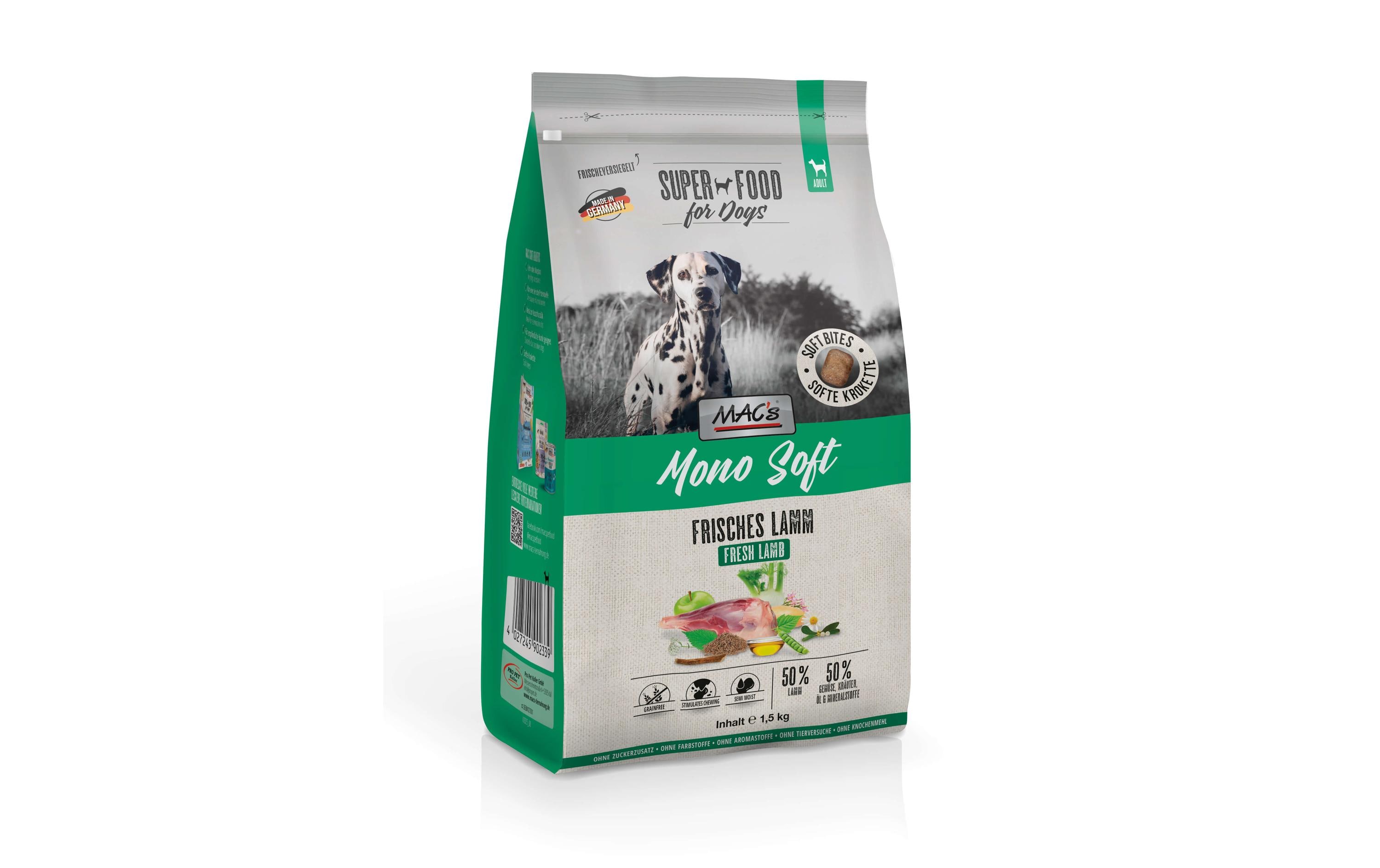Halbfeuchtfutter Mono Soft Frisches Lamm 1.5 kgAlleinfuttermittel für ausgewachsene Hunde