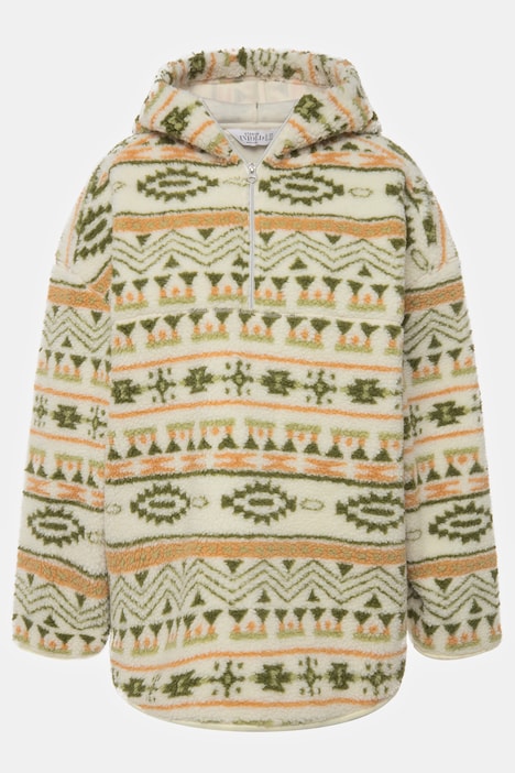Teddyfleece-Hoodie, oversized, Print, Kapuze, Langarm