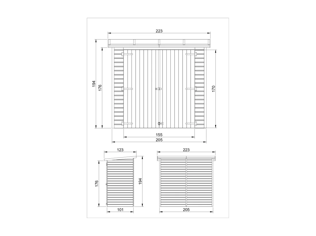 Abri à outils en bois - H194x123x223 cm/2,1 m² - TIMBELA M348