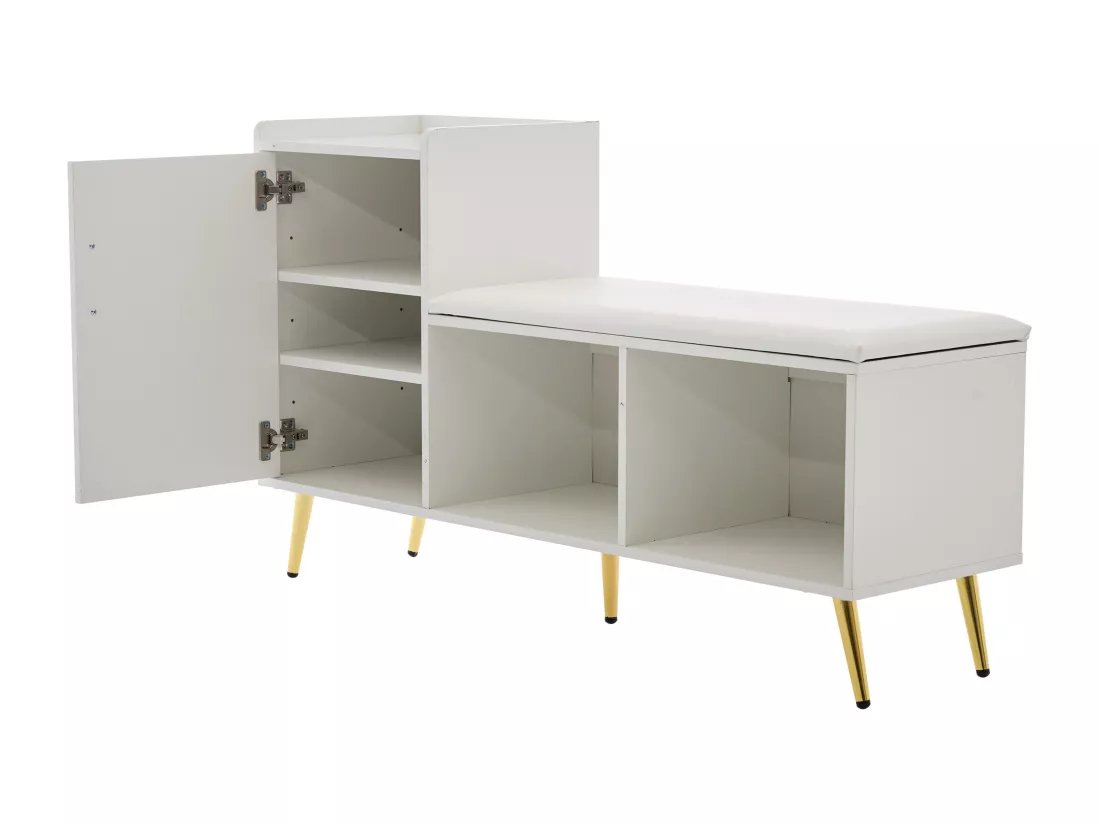 Meuble à chaussures - rangements à plusieurs niveaux & assise rembourrée - Blanc