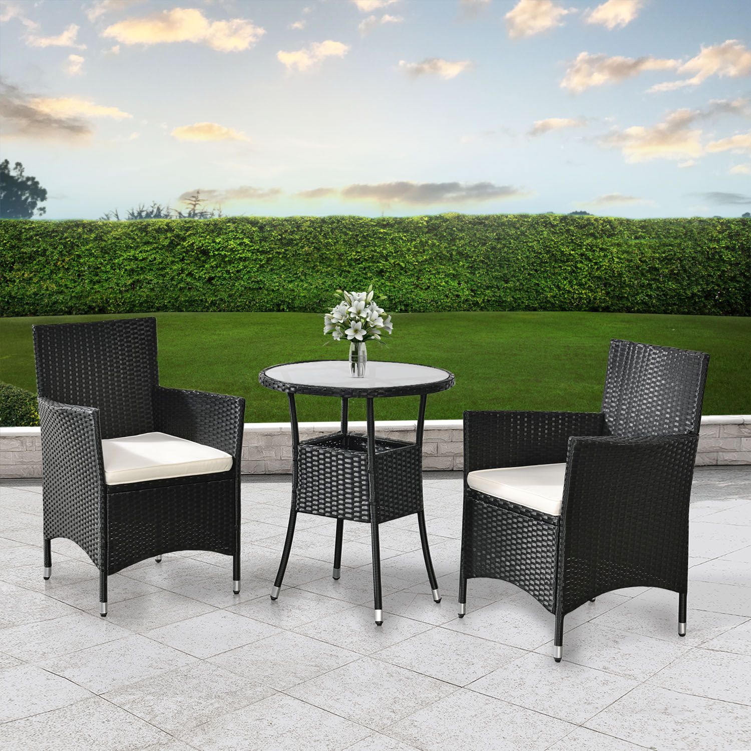 Juskys Polyrattan Balkon Set Bayamo 3-teilig für 2 Personen – Balkonmöbel mit Tisch & 2 Stühlen