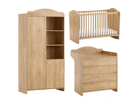 Chambre complète lit bébé 60x120 commode à langer et armoire 2 portes Megeve Bois