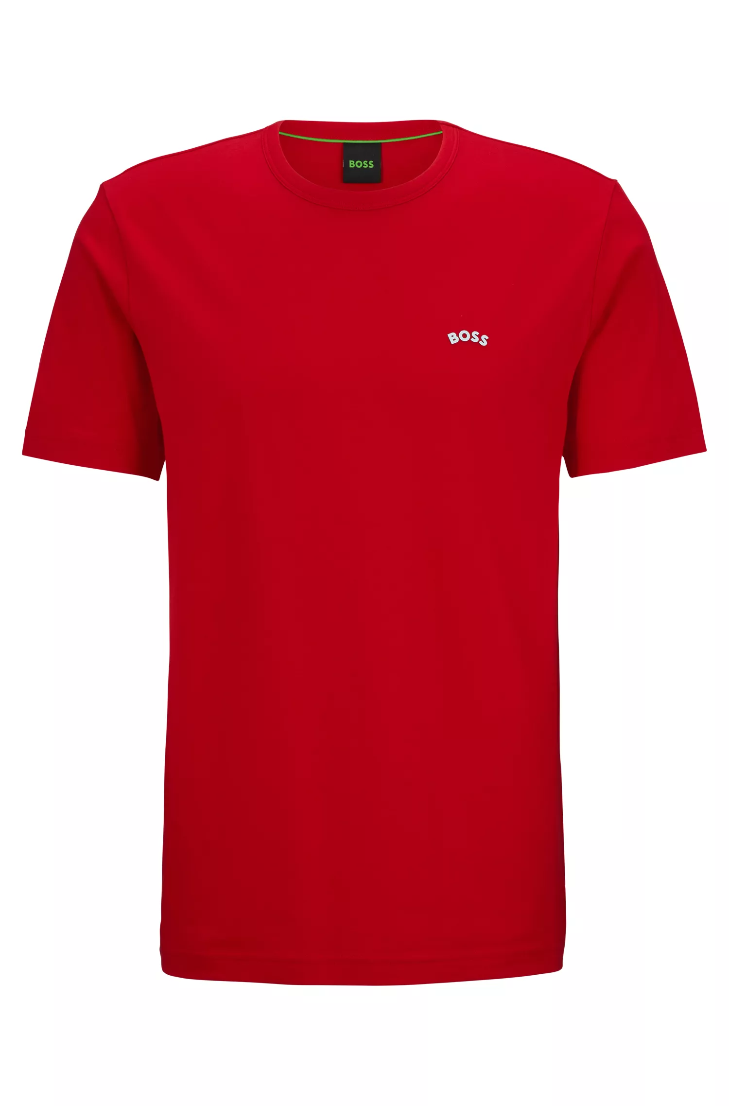Camiseta BOSS verde de algodão orgânico com logotipo curvo