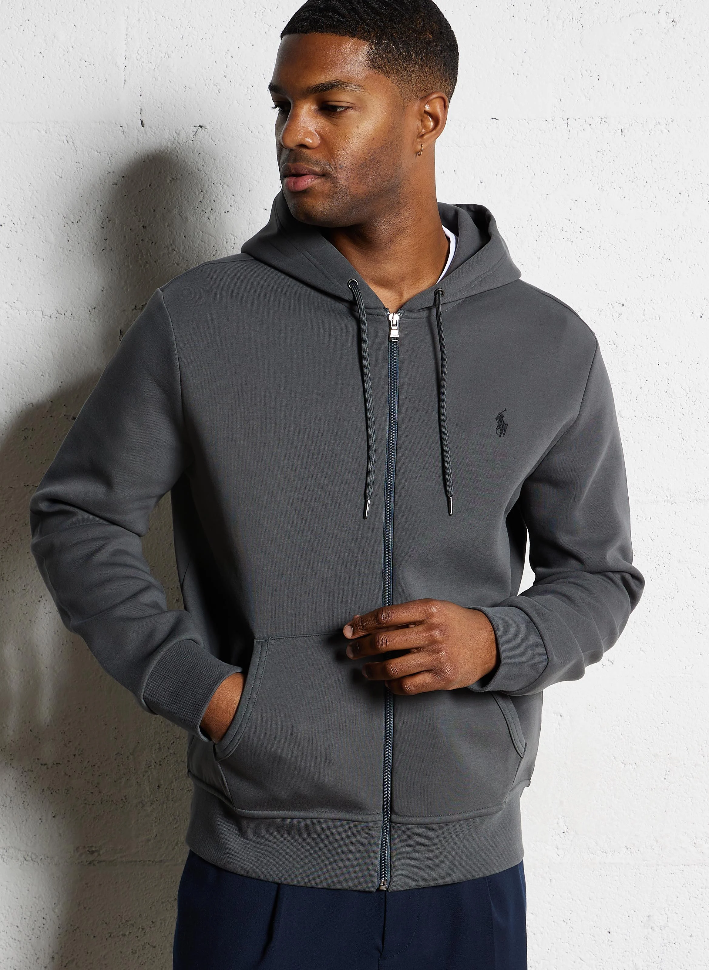 Sweat zippé à capuche en coton doux | Gris