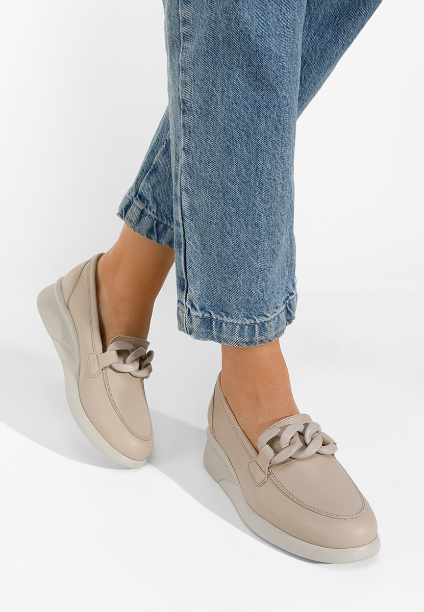 Mocassins en cuir naturel beige Leslie