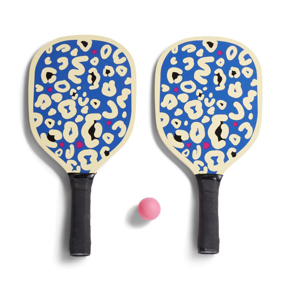 Set de 2 raquettes + balle imprimé léopard bleu