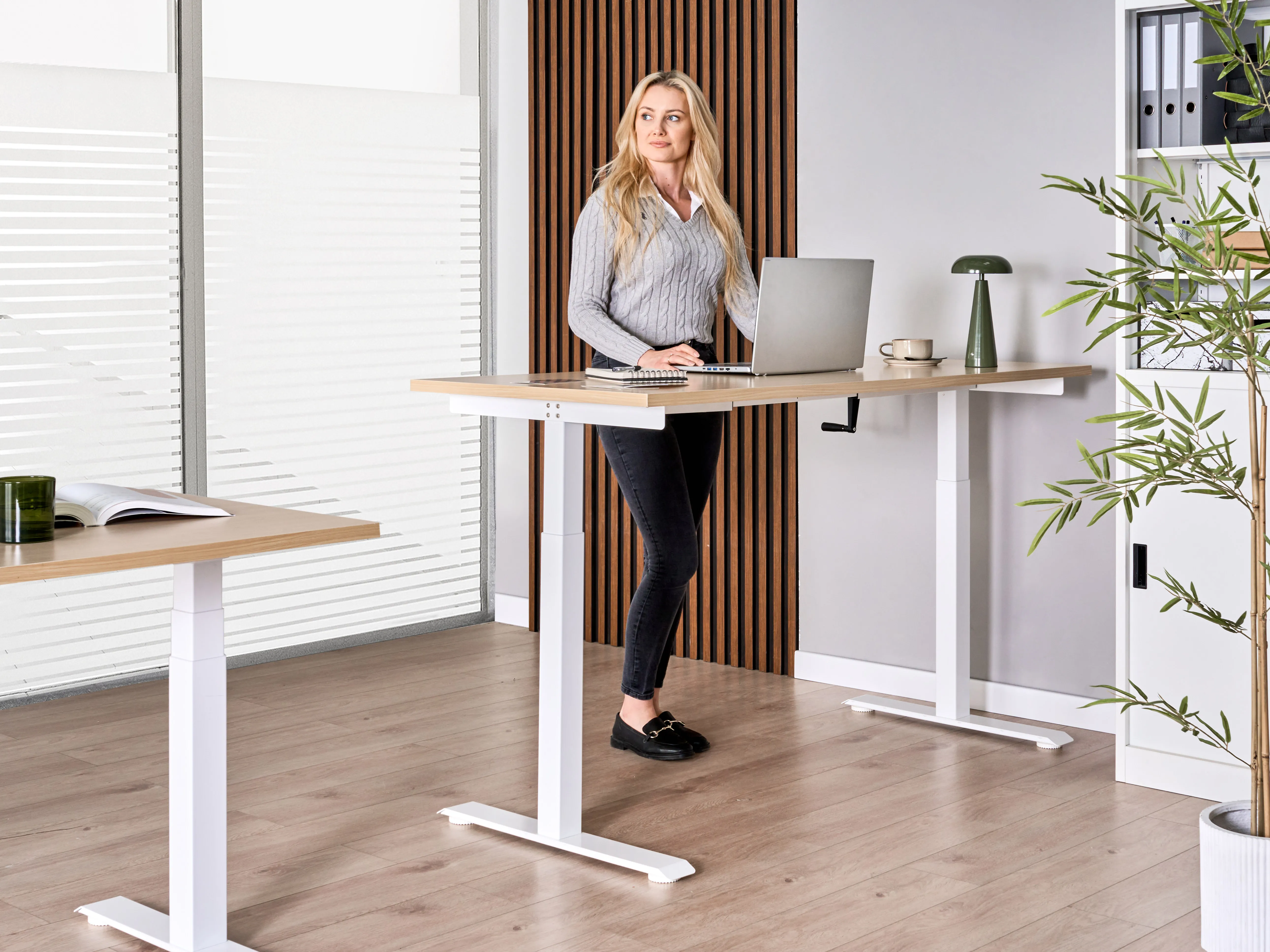 Handmatig verstelbaar sta-bureau DESTINES Lichtbruin/wit 160 cm 72 cm