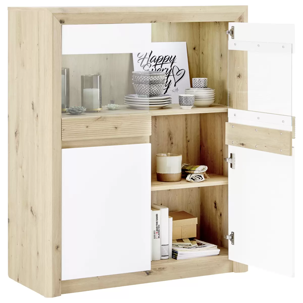 Vitrine Kashmir weiss,Artisan Eiche