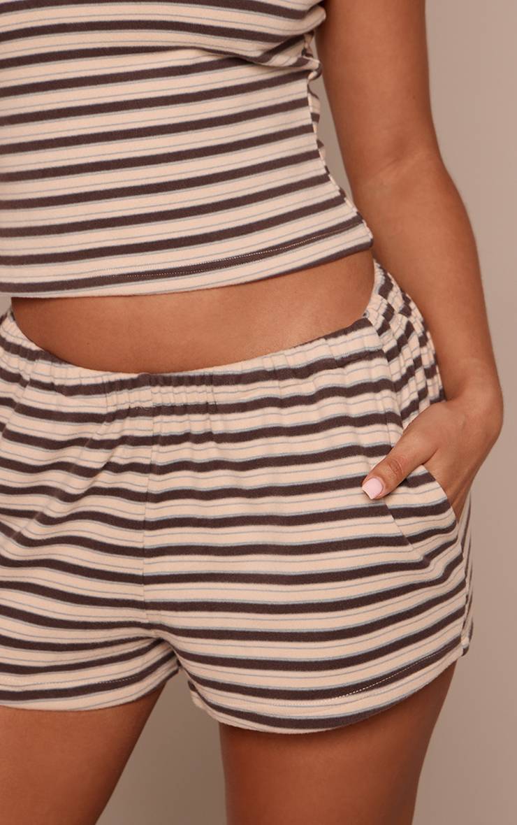 Marron Short Petite En Molleton Doux À Rayures Avec Cordon De Serrage