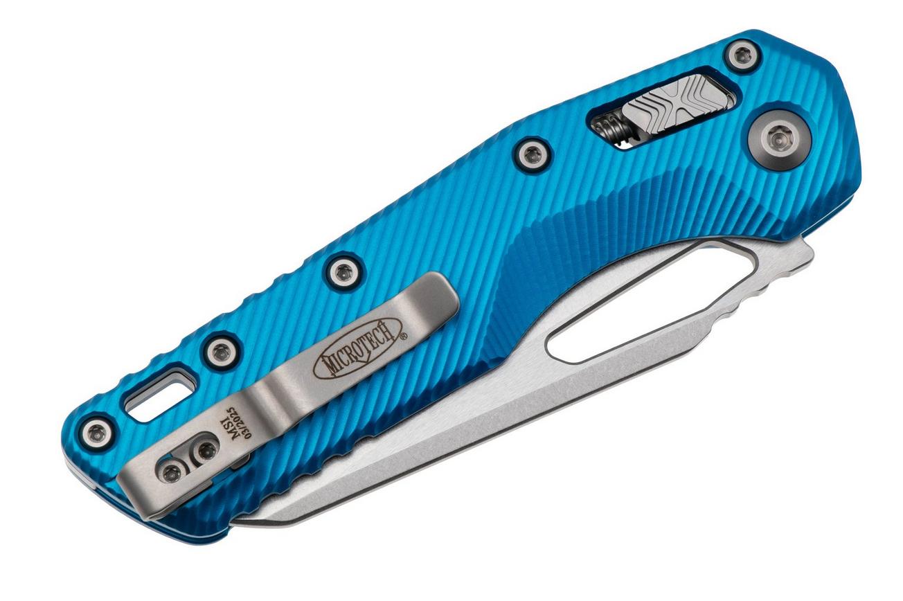 Microtech MSI Standard Issue 210-11FLBL, Stonewashed M390MK, Fluted Blue Aluminum, partly serrated zakmes