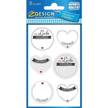 Avery Zweckform Z-Design 59937, Haushaltsetiketten, Mit Liebe selbstgemacht, 12 Aufkleber