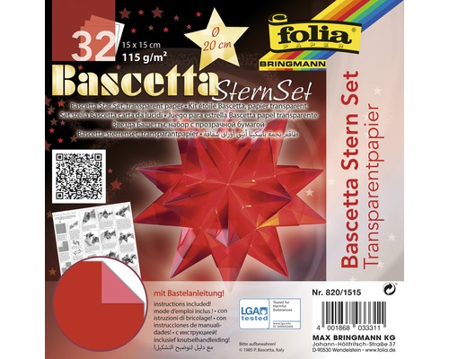 Bascetta sterrenset, transparant papier 15x15 cm rood