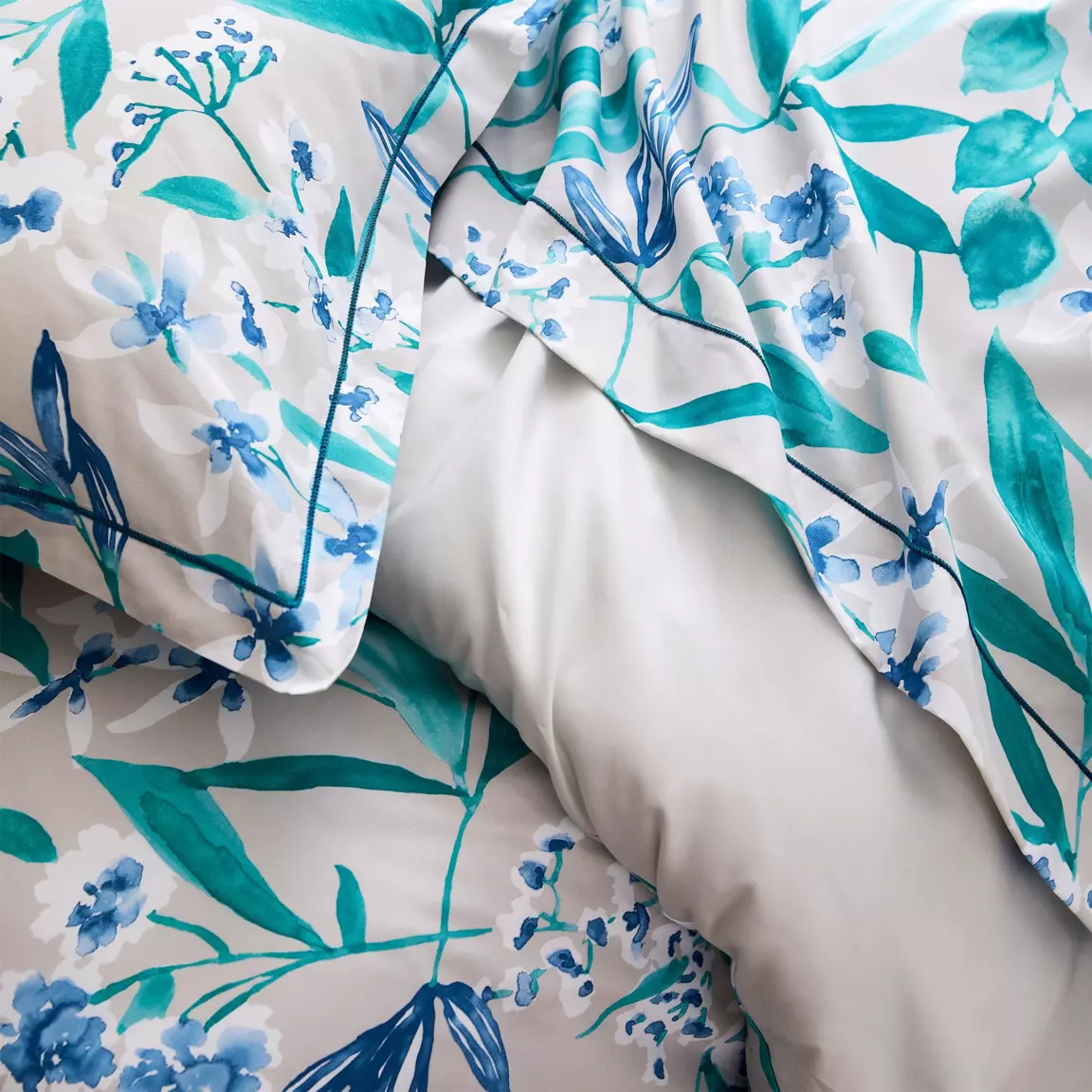 Taie de traversin satin de coton (L200 cm) Frida Vert émeraude