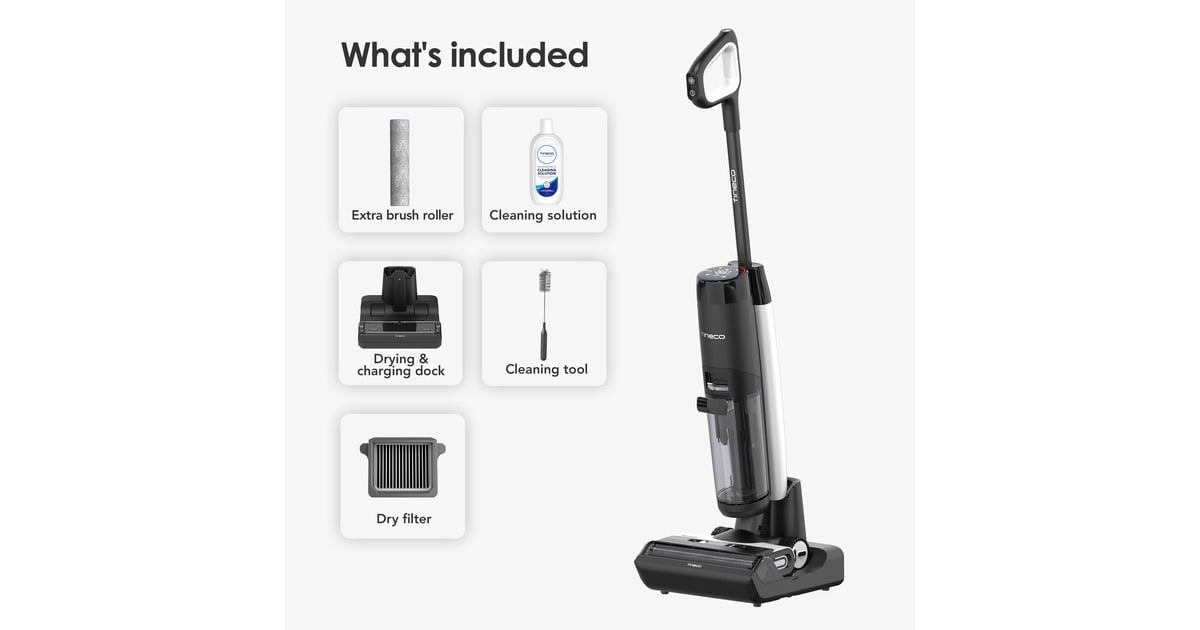 TinecoFloor One S7 Flashdry Pet nat- en droogstofzuiger & vloerreiniger nat- en droogzuiger  (Zwart/wit, Stofzuigen en dweilen | oplaadbaar | iLoop Smart Sensor | FlashDry | app)