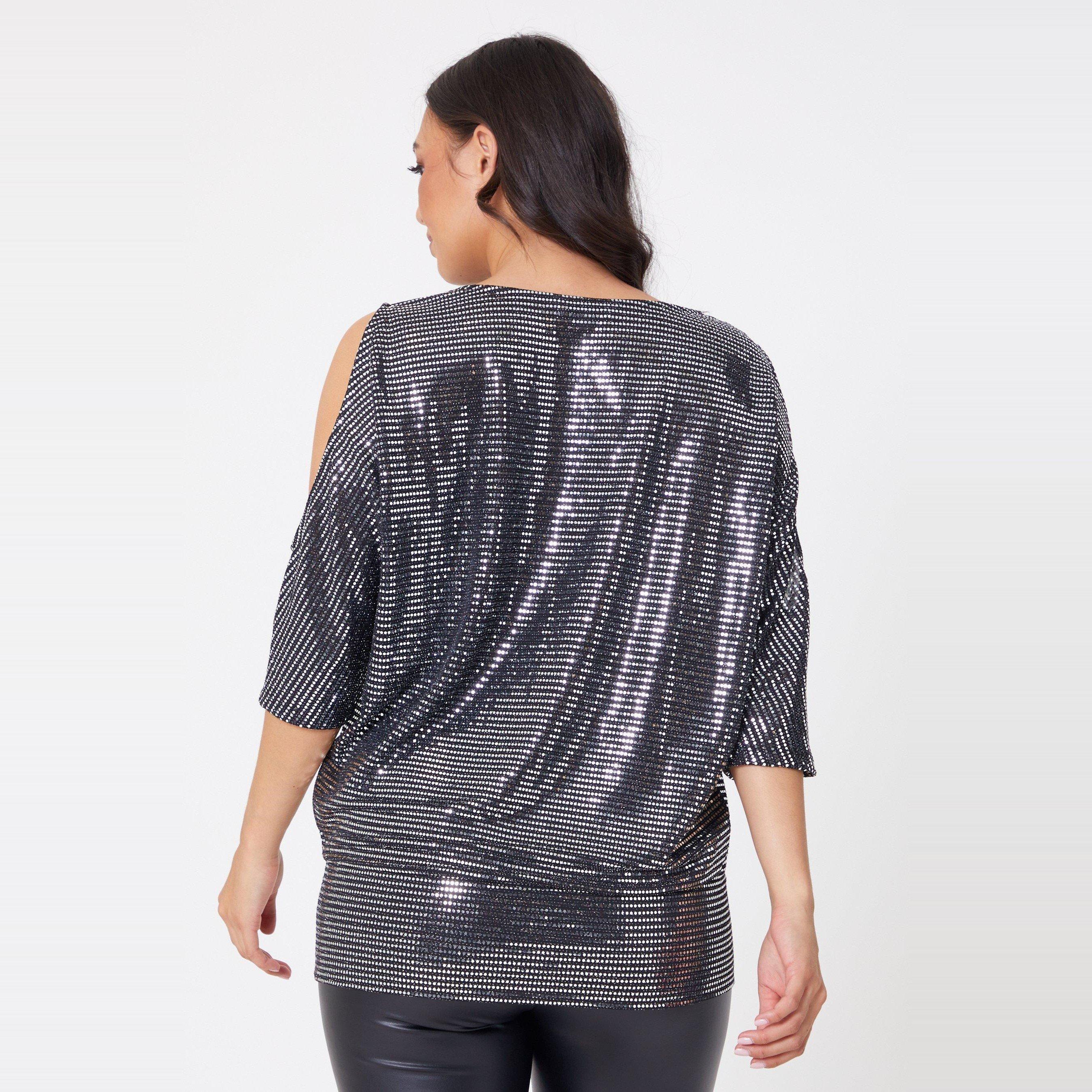 Be You Ladies Glitter Cold Shoulder Top
