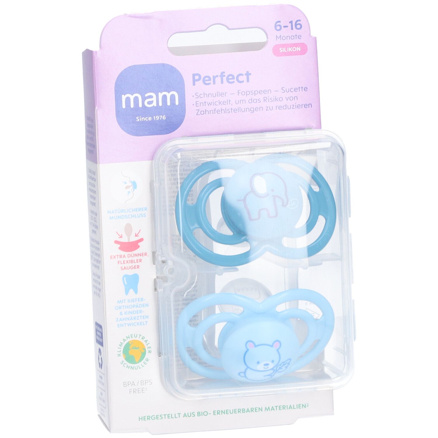 MAM Perfect Silikonschnuller 6-16 Monate, türkis/blau