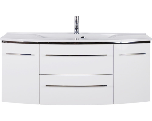 Badkamermeubelset Marlin 3040, frontkleur wit hoogglans, 2-delig met mineraalmarmeren wastafel graniet wit, BxHxD 122 x 90 x 48 cm