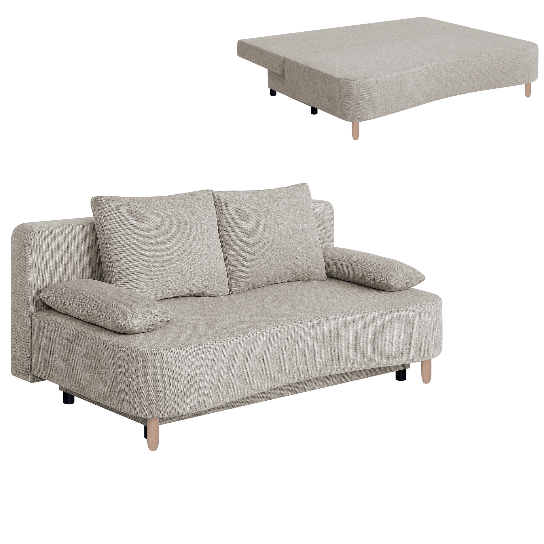 Schlafsofa - beige - Federkern - Staukasten
