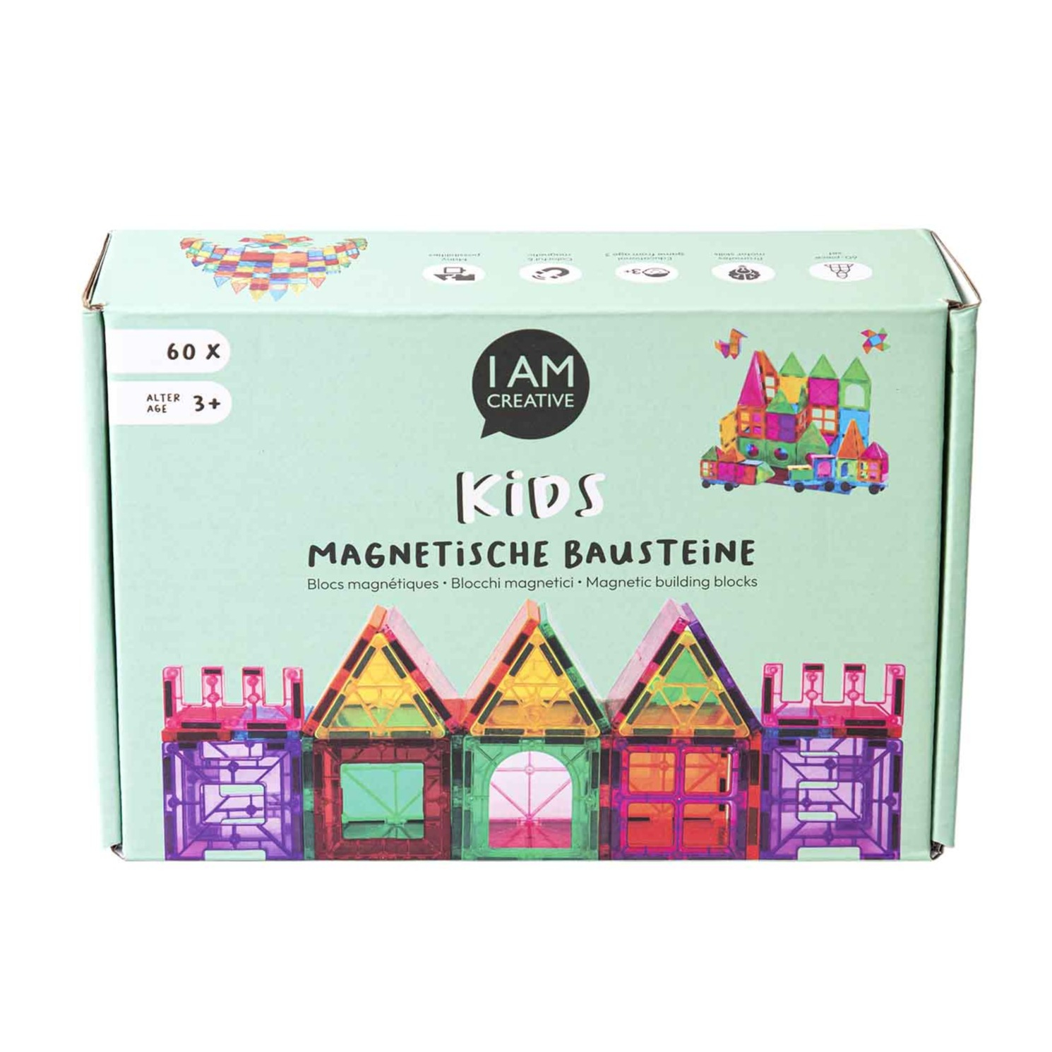 (60-tlg. Set) Magnet Bausteine Kinder Spielzeug Magnetische Fliesen Lernspiel - Bunt