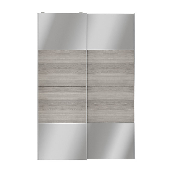 Portes de placard coulissantes 2 vantaux panneaux effet chêne grisé et miroir GoodHome Atomia H. 225 x L. 150 x ép. 5,5 cm
