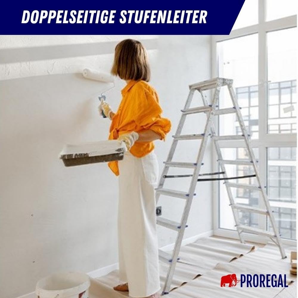 PROREGAL Economy Basic Trapladder, dubbelzijdig toegankelijk, 2 x 2 treden, werkhoogte 2,38 m, draagvermogen 150 kg