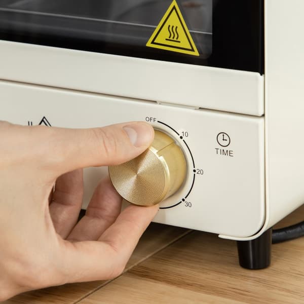 Miniovn 15L, 1 times timer, 60-230°C, pizzaovn med sirkulasjonsluft, 1000 W, miniovn med stekebrettsett, smulebrett, kremhvit