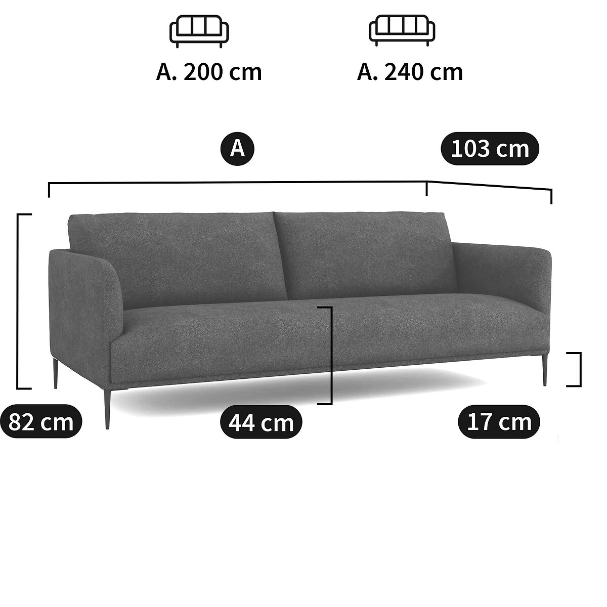 AM.PM<br>Sofá em veludo lavado, design Oscar E.Gallina