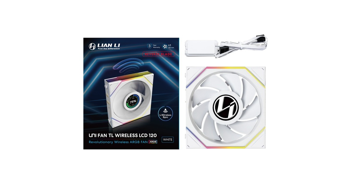 Lian LiUNI FAN TL 120 LCD Wireless Reverse Blade RGB case fan  (Wit, 120 x 124 x 28 mm, PWM, 1x 9-pin USB)