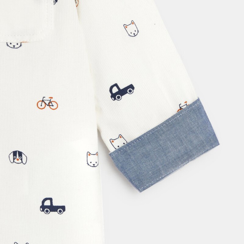 Chemise velours chiens et véhicules blanche bébé garçon Blanc