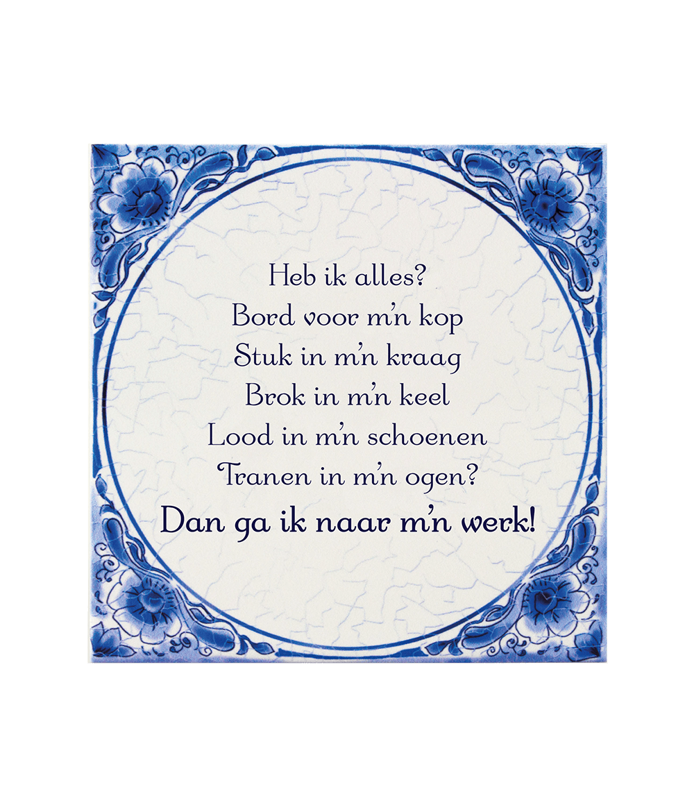 Bord Voor M'N Kop Delftsblauw Tegel
