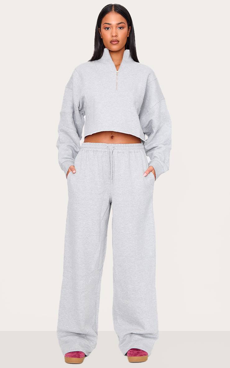 Gris Chiné Jogging Large Taille Haute