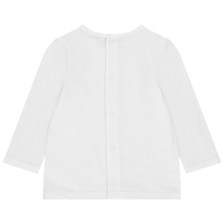 T-shirt manches longues en coton bio à inscription printée - Blanc