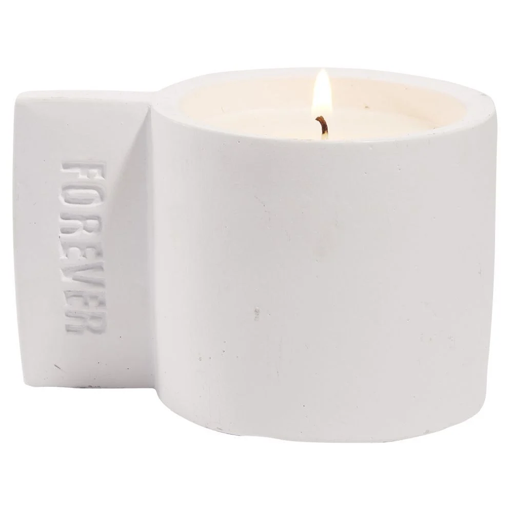 Bougie dans pot ciment gravure Forever - Ø7xH10cm