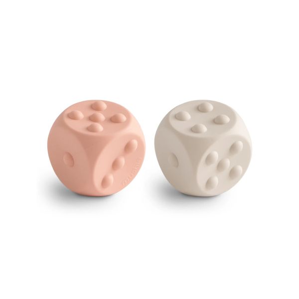 Mushie Dobbelsteen Siliconen Blush/Shifting Sands (2 stuks)