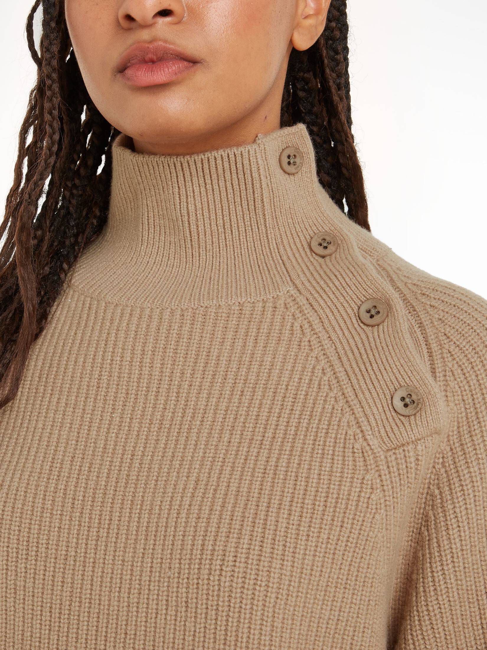 CALVIN KLEIN| Damen Wollpullover RECYCLED WOOL BUTTON MOCK NECK