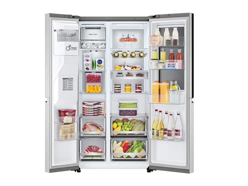 LG Foodcenter GSXV90BSDE Brushed Steel Side by Side Kühlgerät mit Fenster und Innenbeleuchtung