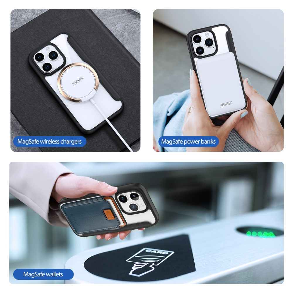 iPhone 15 Pro MagSafe Hybrid Leder Tasche   Kunststoff Rückseite - Schwarz / Transparent