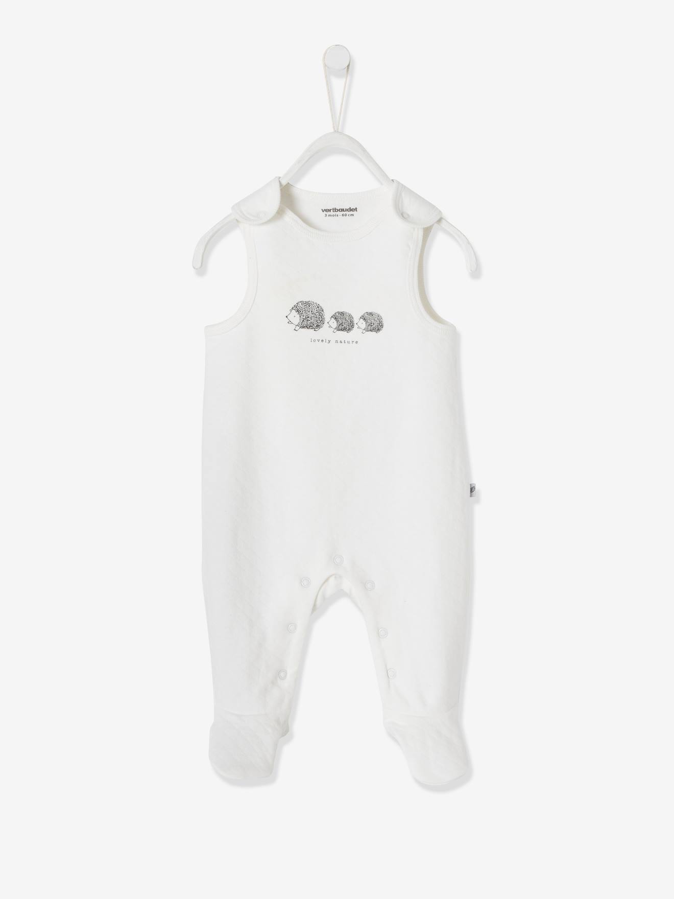 Conjunto para recém-nascido + body + doudou em algodão orgânico branco claro liso com estampas.