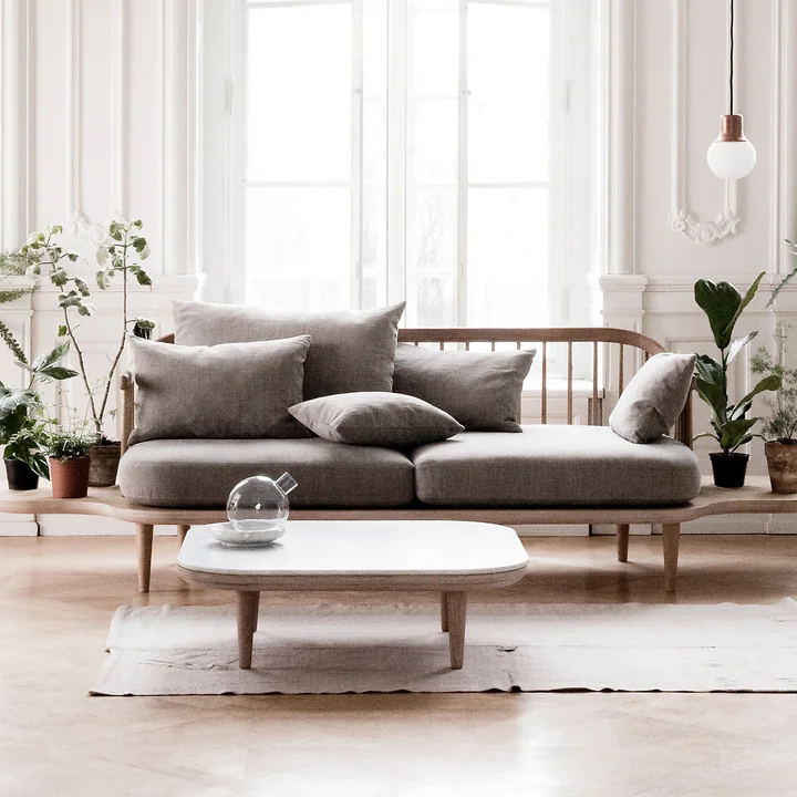 &Tradition - Fly Couchtisch SC4, 80 x 80 cm, Eiche weiss/ Marmor Bianco Carrara