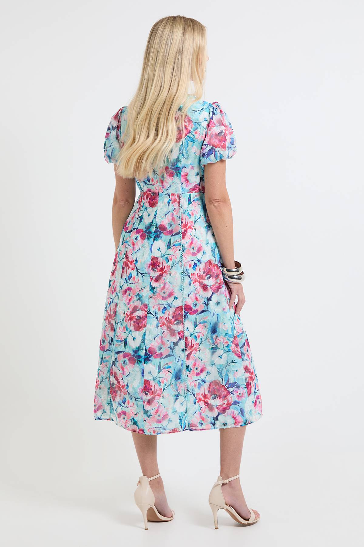 Wallis Robe Midi À Manches Froncées En Dévoré Floral Petite
