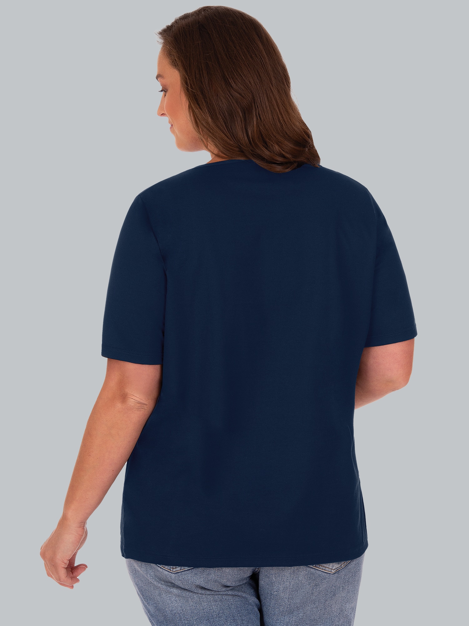 T-Shirt DELUXE Baumwolle mit Kristallsteinen Navy